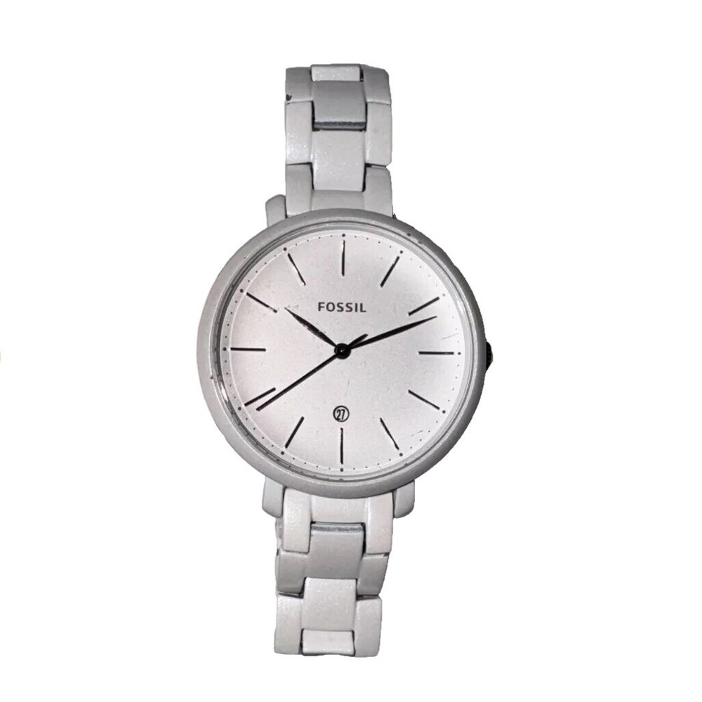 FOSSIL JACQUELINE 3-Hand Date Pearl White Stainless Steel Women's Watch *READ*